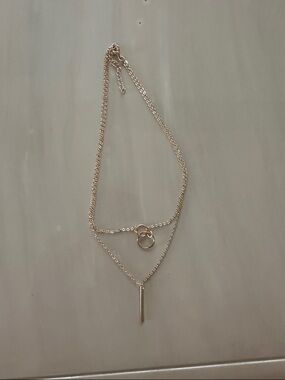 Delicate Layered Bar & Circle Necklace - Gold